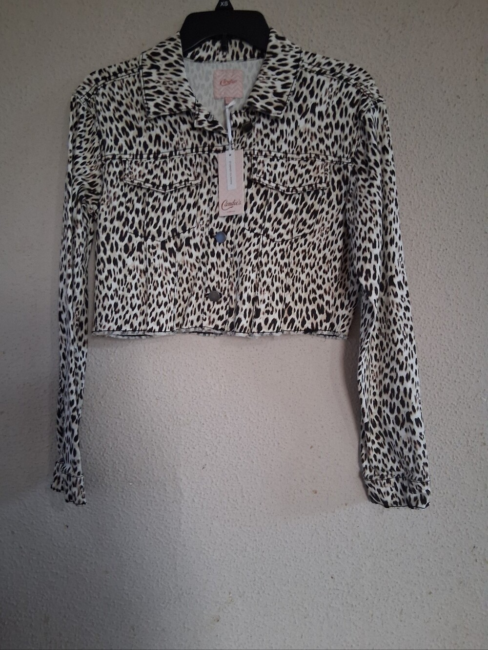 Candie's Black & White Leopard Print Cropped Button-Down Jacket